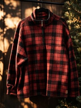 Buffalo Plaid Flannel 1/4 Zip Plaid Pullover Farm Winter Jacket